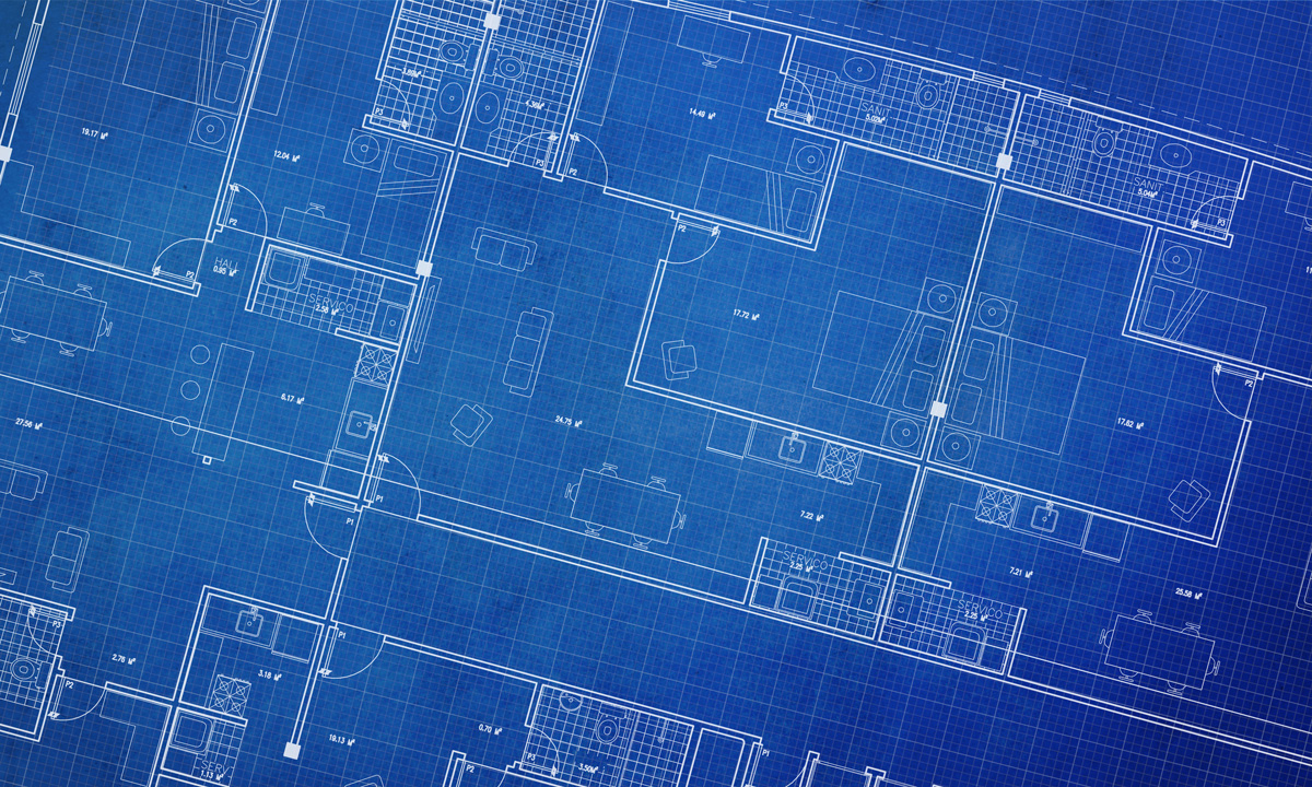 Blue and white floor plan blueprints in El Paso.